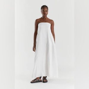 KARNEY WHITE LINEN STRAPLESS DRESS